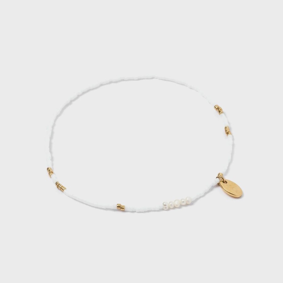 Women Arms Of Eve Jewellery | Arms Of Eve Poppy Pearl & Glass Beaded Anklet- White