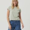 Women Afends Tees | Afends Cutback Roll Cuff T-Shirt- Eucalyptus