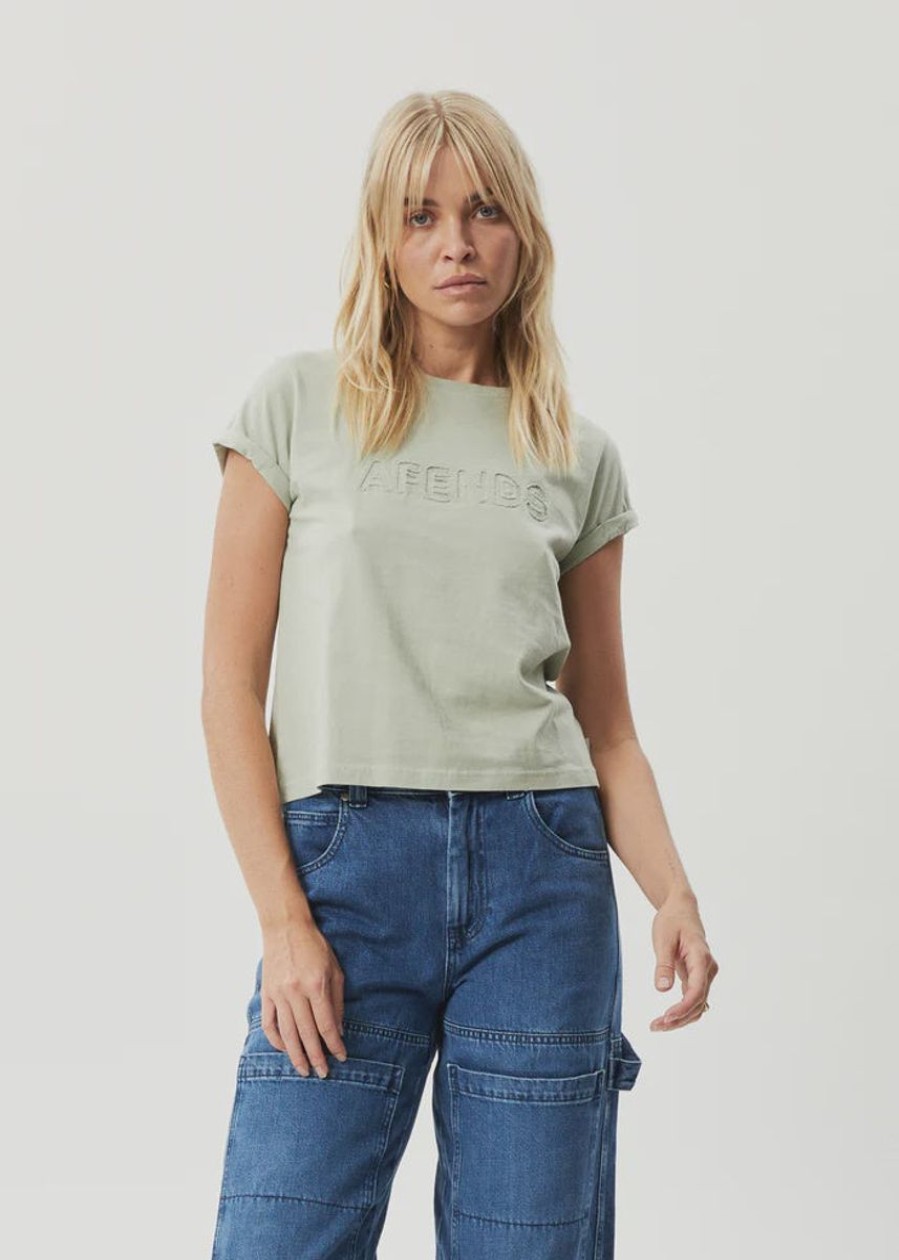 Women Afends Tees | Afends Cutback Roll Cuff T-Shirt- Eucalyptus