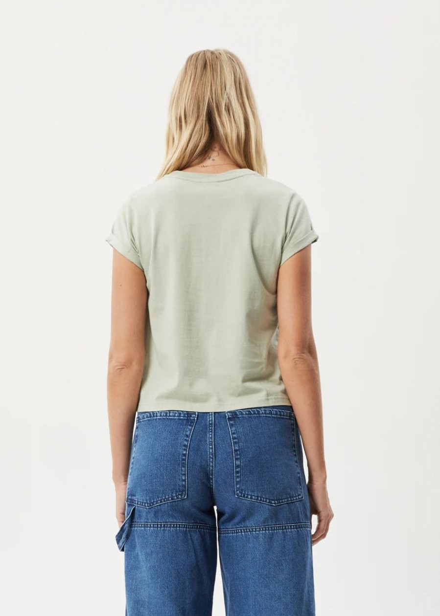 Women Afends Tees | Afends Cutback Roll Cuff T-Shirt- Eucalyptus