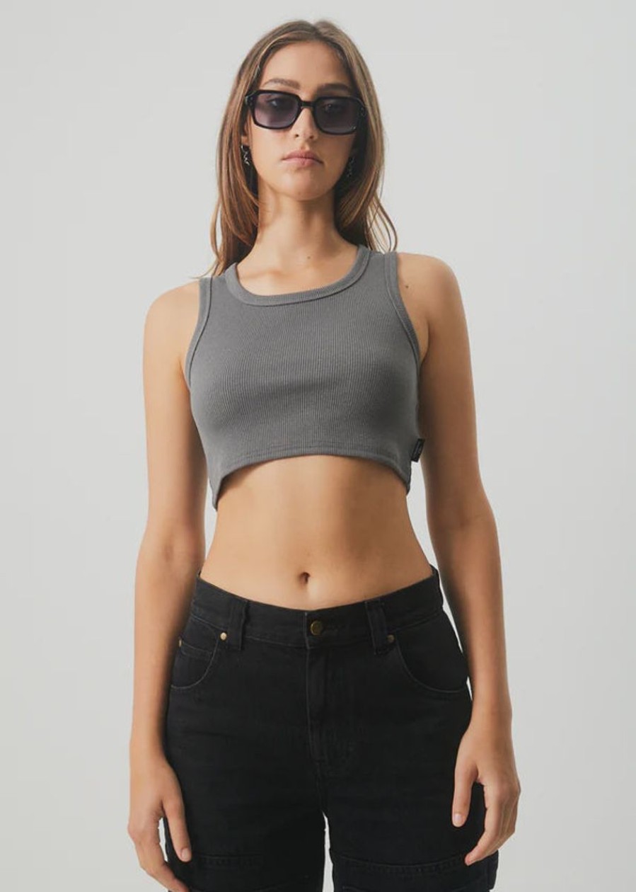 Women Afends Tops | Chloe Hemp Rib Singlet- Steel