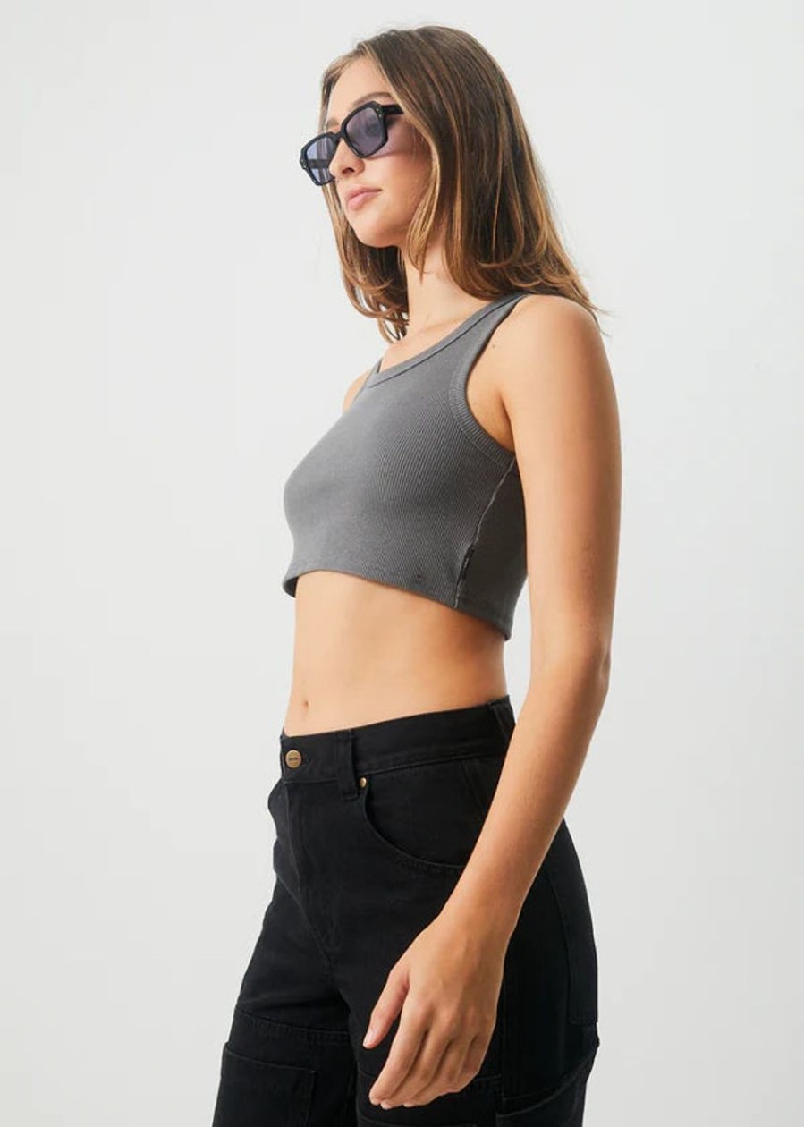 Women Afends Tops | Chloe Hemp Rib Singlet- Steel