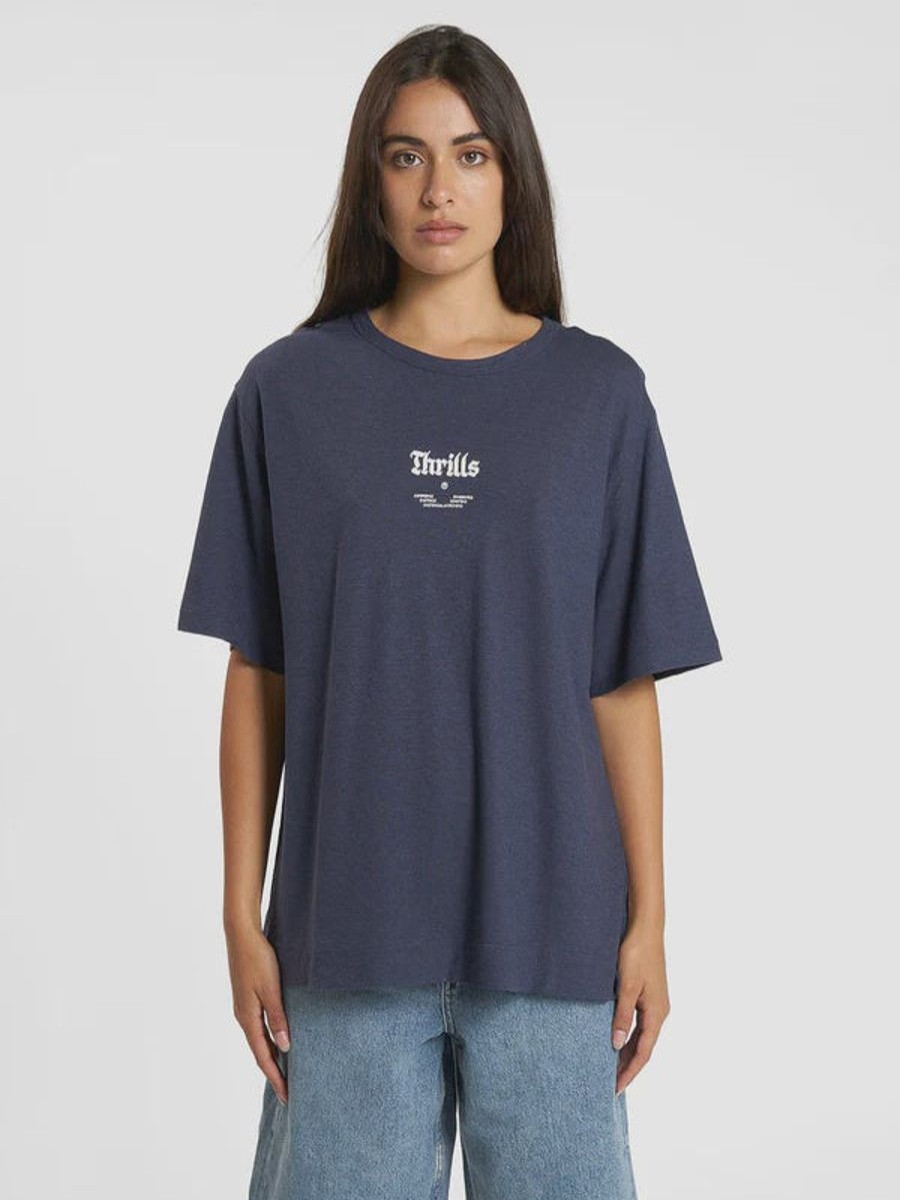 Women THRILLS Tees | Thrills Wishes Come True Hemp Box Tee- Station Navy