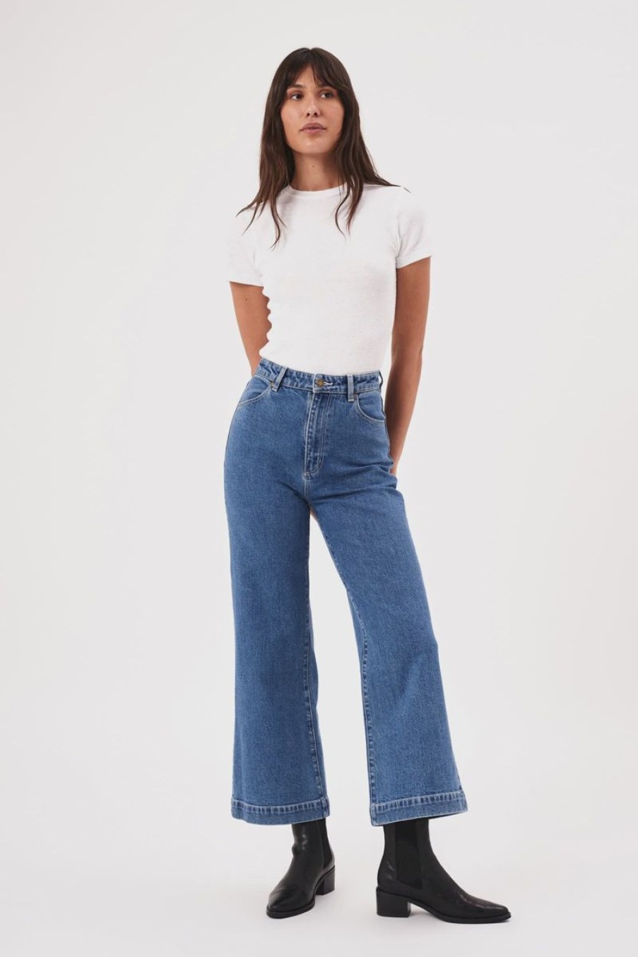 Women Rollas Jeans | Rolla'S Sailor Scoop Breaker Jean-Mid Vintage Blue