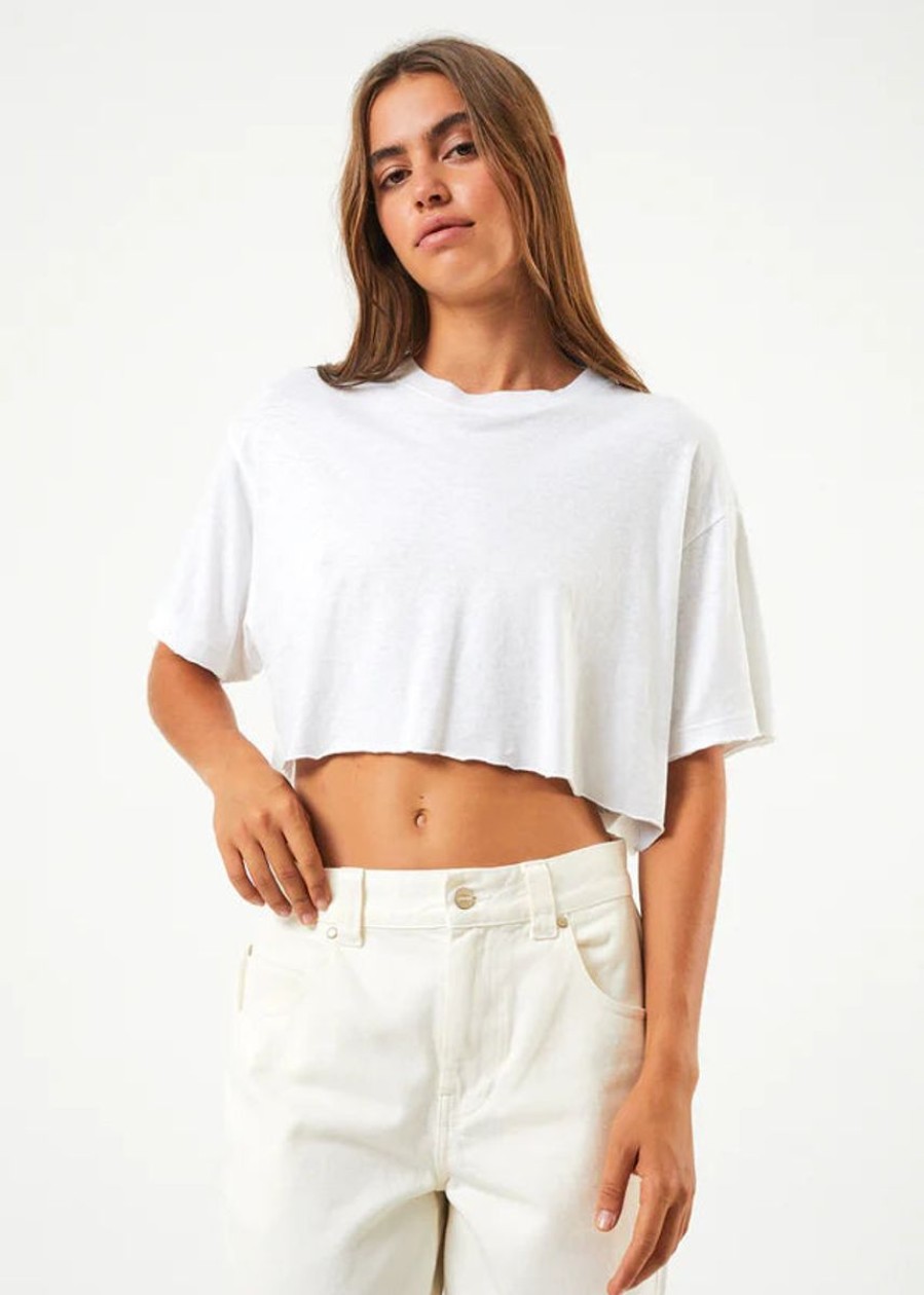 Women Afends Tees | Slay Hemp Cropped Oversize Tee- White