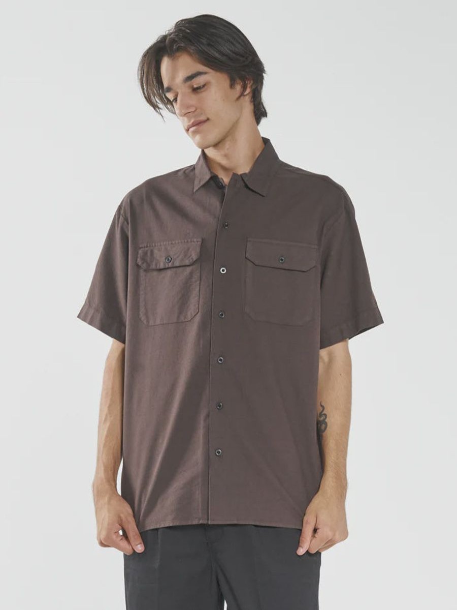 Men THRILLS Shirts | Thrills Union Short Sleeve Work Shirt-Postal Brown