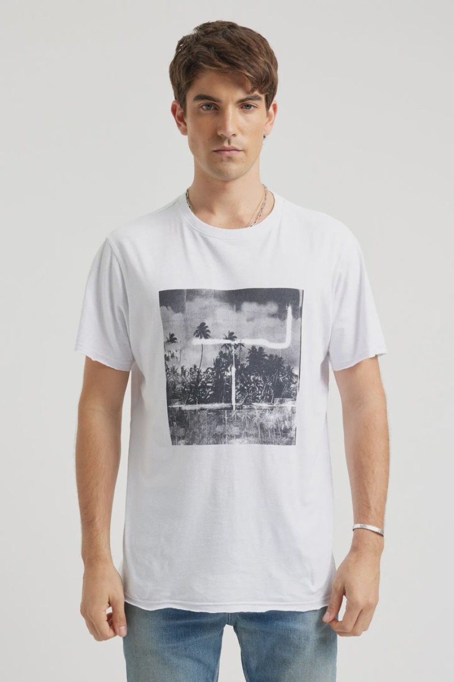 Men Neuw Denim Tees | Neuw Denim Graaf Linen Art Tee-White