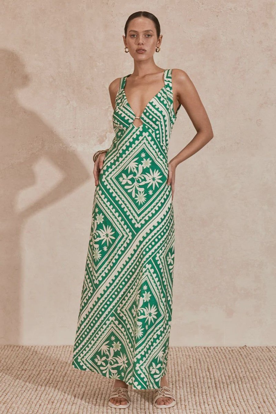 Women MØN RENN Dresses | Mon Renn Losas Midi Dress- Emerald Tile