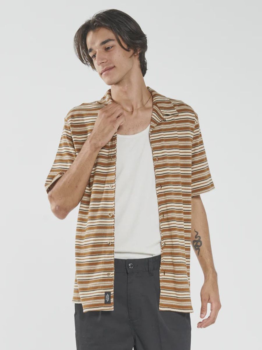 Men THRILLS Shirts | Los Thrills Stripe Bowling Shirt-Stone