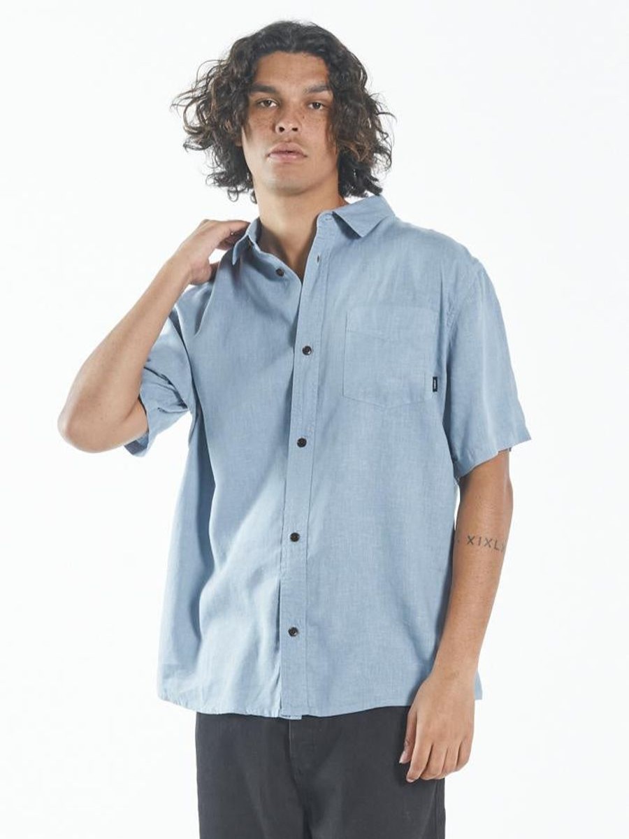 Men THRILLS Shirts | Hemp Minimal Thrills Short Sleeve Shirt-Steel Blue