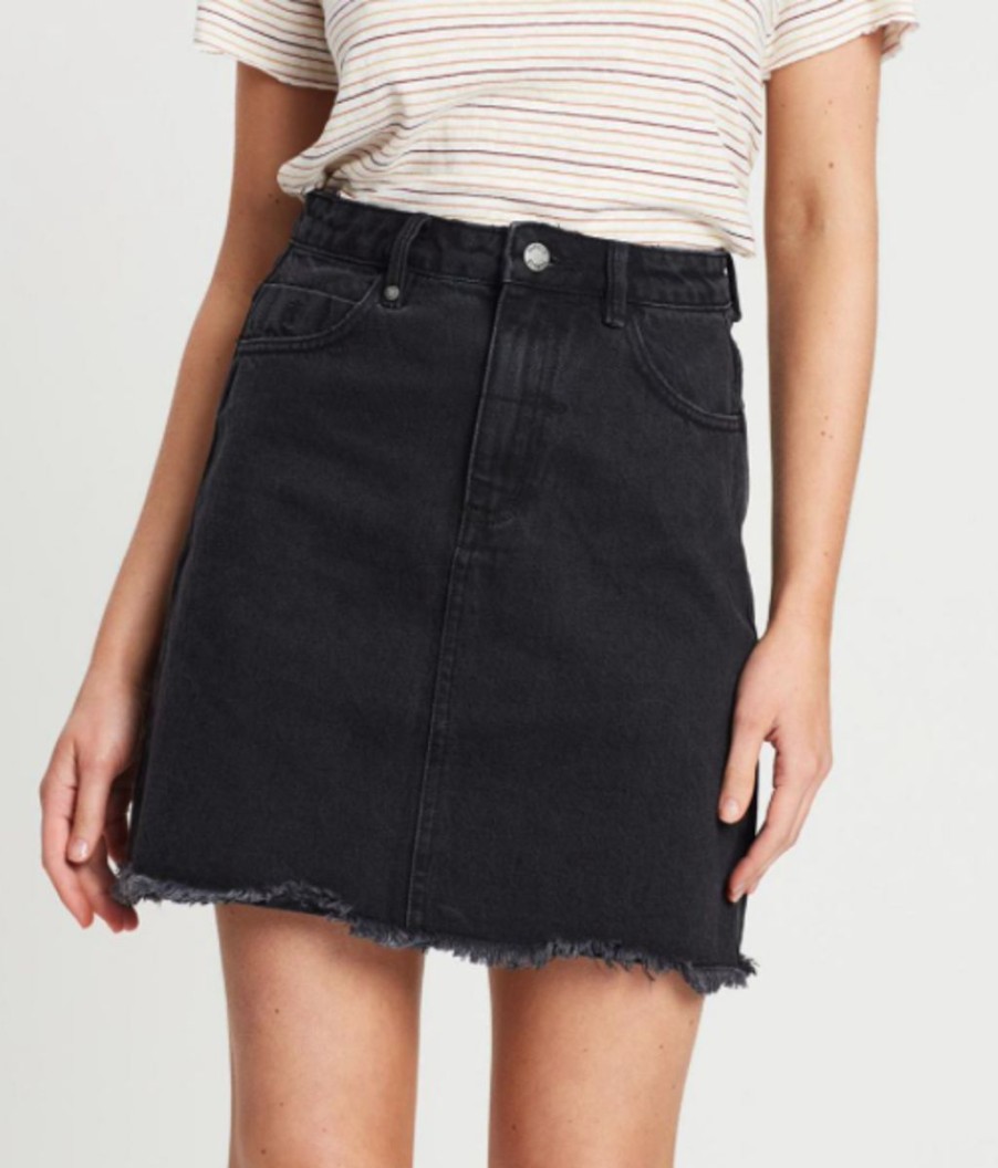 Women THRILLS Denim Skirts | Jane Raw Hem Skirt- Faded Black