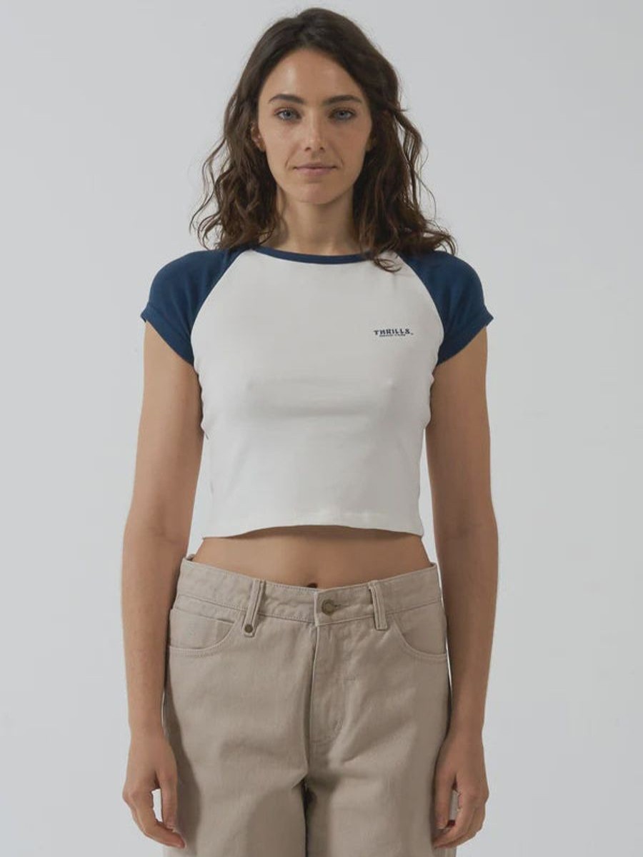 Women THRILLS Tees | Thrills Oblique Raglan Tee- Sea Blue