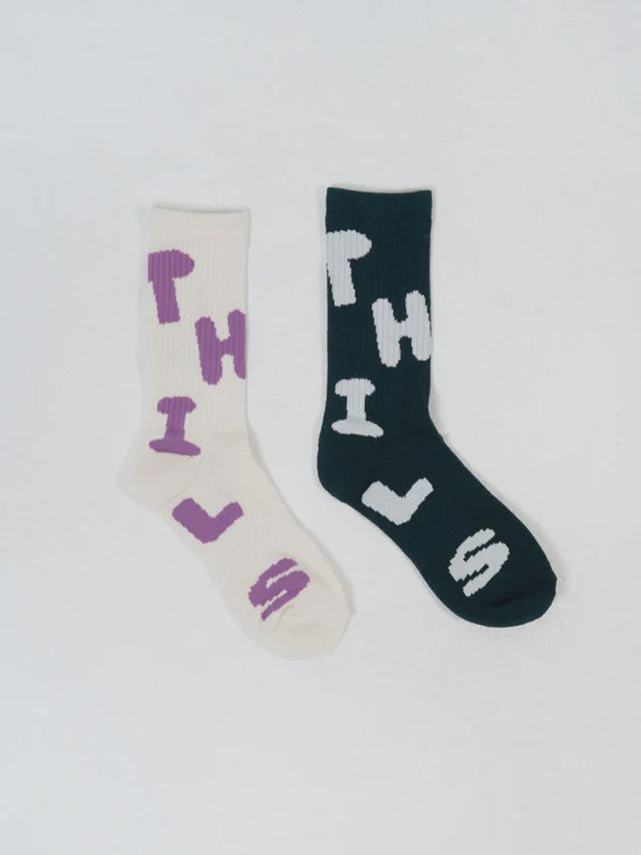 Women THRILLS Socks | Thrills Vibrations 2 Pack Socks- Heritage White- Deep Emerald