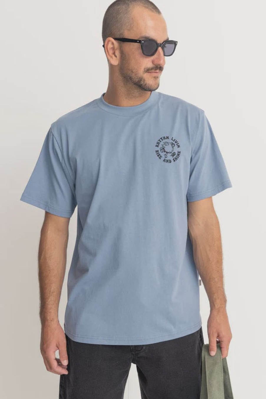 Men Rhythm Tees | Rhythm Rise & Shine Short Sleeve T-Shirt-Sea Blue