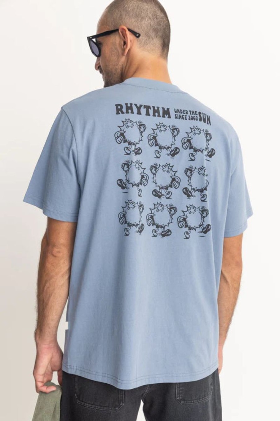 Men Rhythm Tees | Rhythm Rise & Shine Short Sleeve T-Shirt-Sea Blue