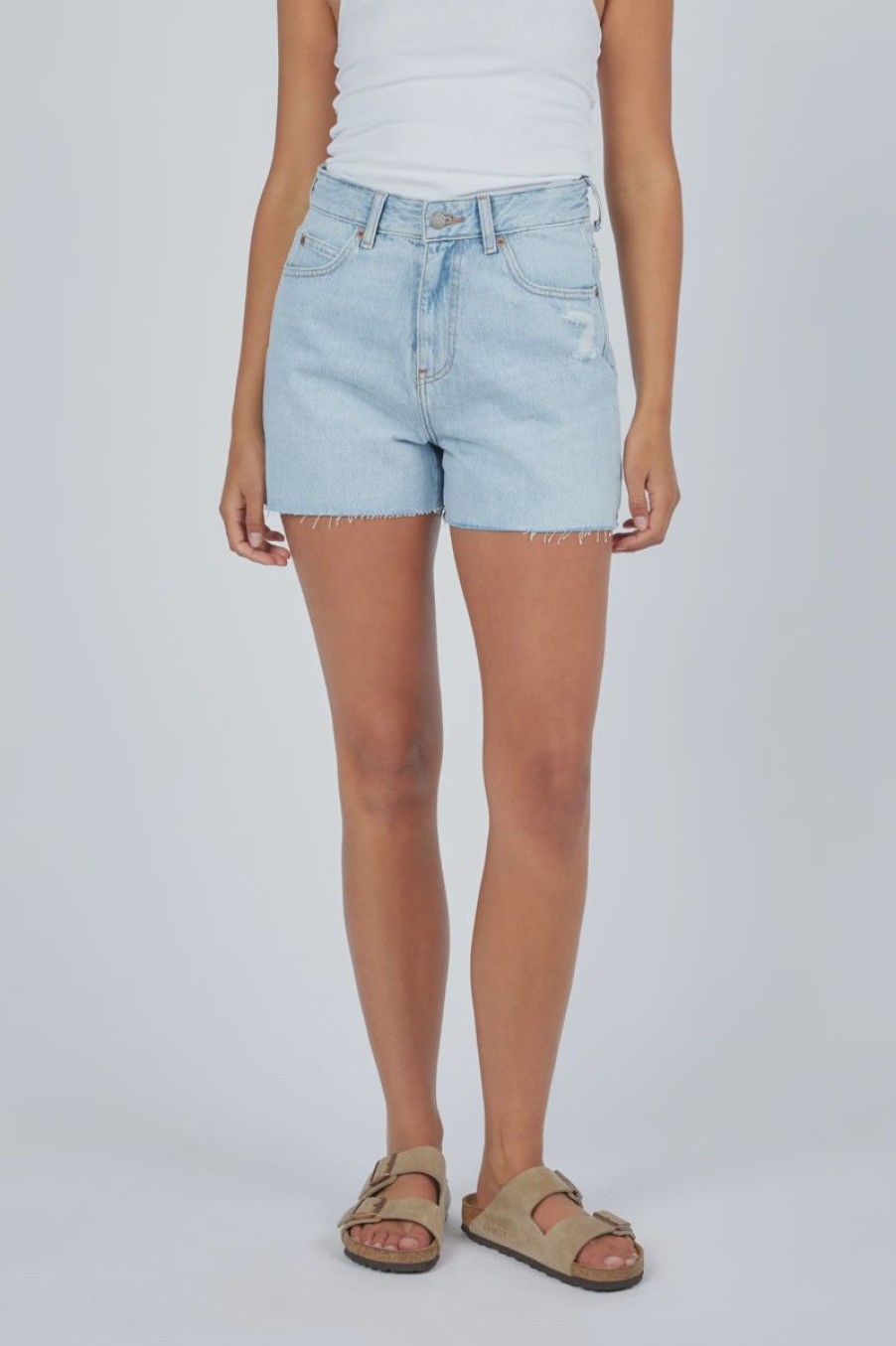 Women Dr Denim Denim Shorts | Dr Denim Nora Denim Shorts-Stream Light Worn Raw Hem