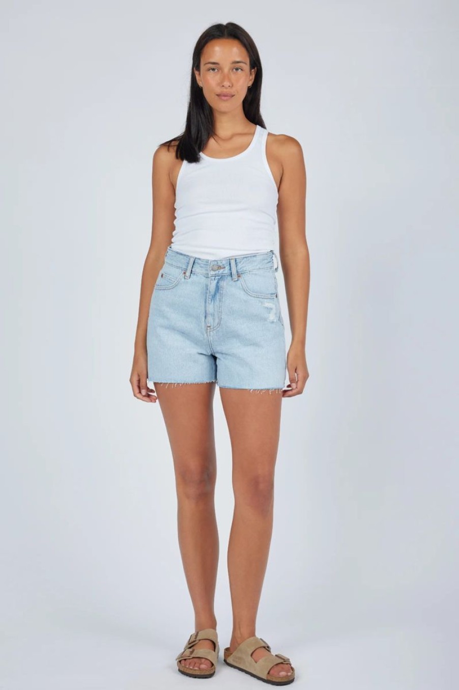 Women Dr Denim Denim Shorts | Dr Denim Nora Denim Shorts-Stream Light Worn Raw Hem