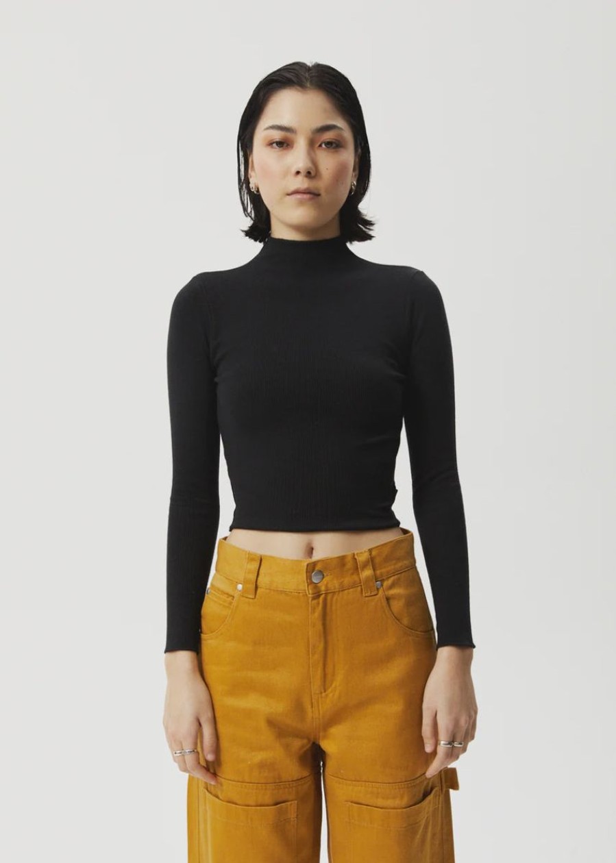 Women Afends Tops | Afends Iconic Hemp Ribbed Long Sleeve Top-Black