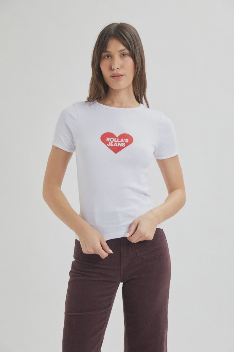 Women Rollas Tees | Rolla'S Baby Rib Tee I Heart-White