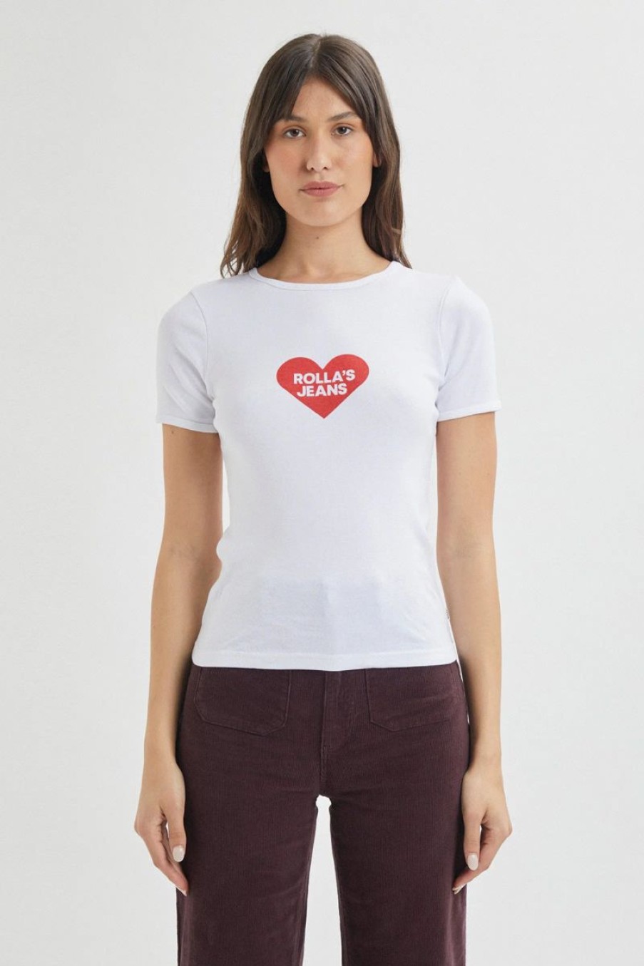 Women Rollas Tees | Rolla'S Baby Rib Tee I Heart-White