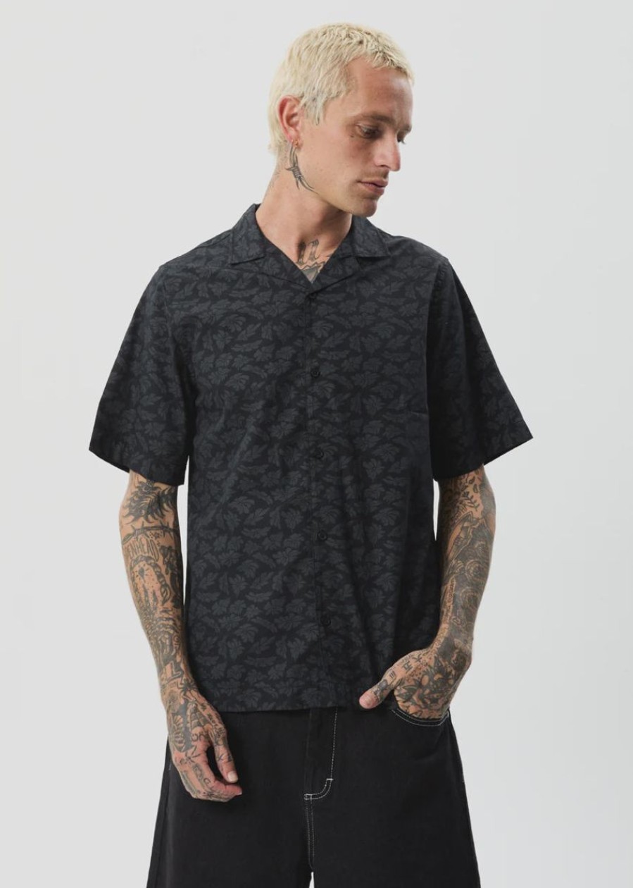 Men Afends Shirts | Underworld Cuban Short Sleeve Shirt- Black