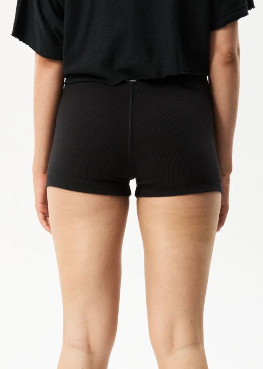 Women Afends Shorts | Alice Hemp Ribbed Check Booty Shorts-Black