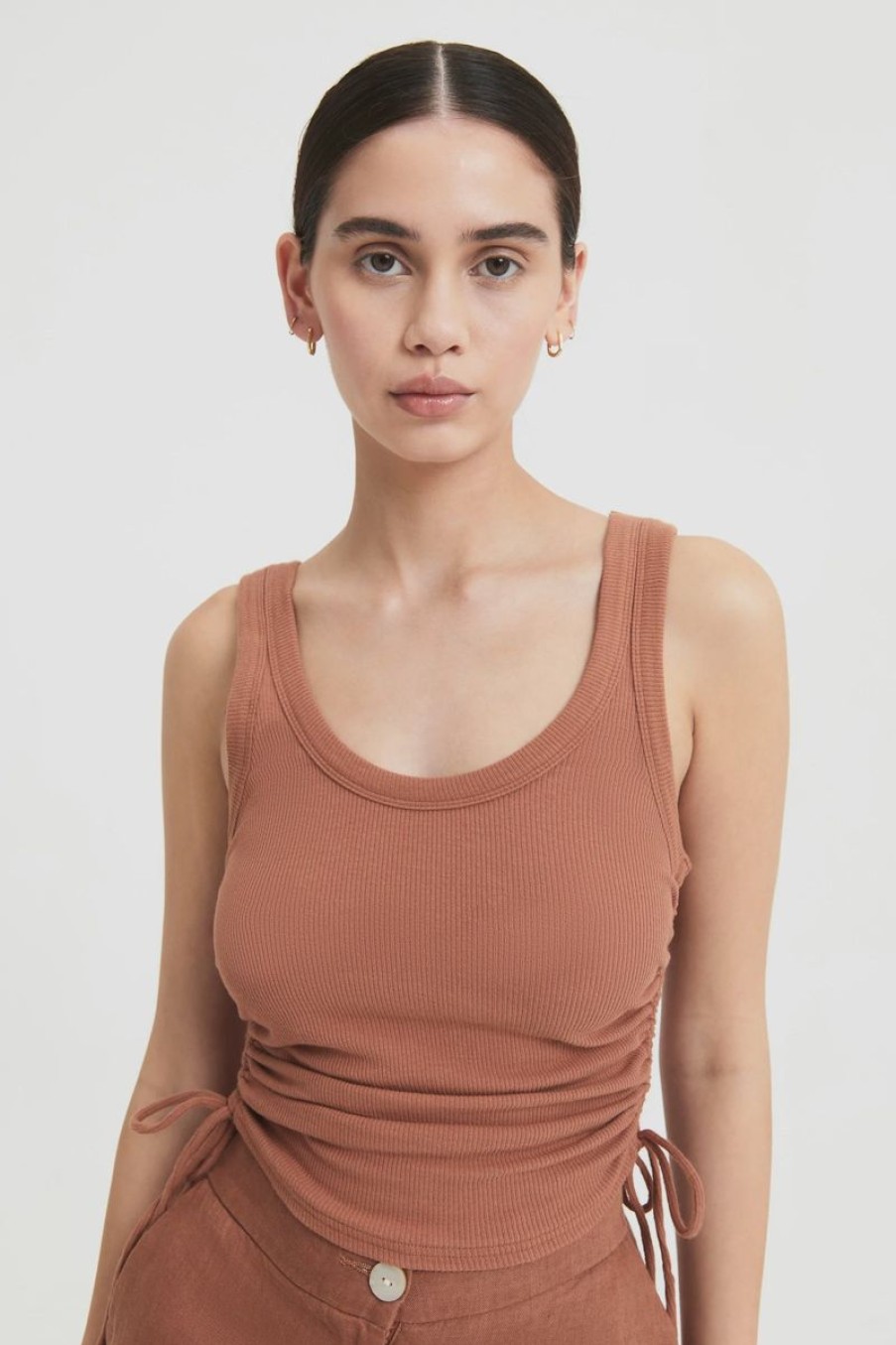 Women Nude Lucy Tops | Mika Drawstring Tank-Terracotta