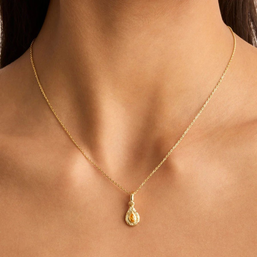 Women By Charlotte Jewellery | By Charlotte With Love Birthstone Annex Link Pendant-November/Citrine-18K Gold Vermeil