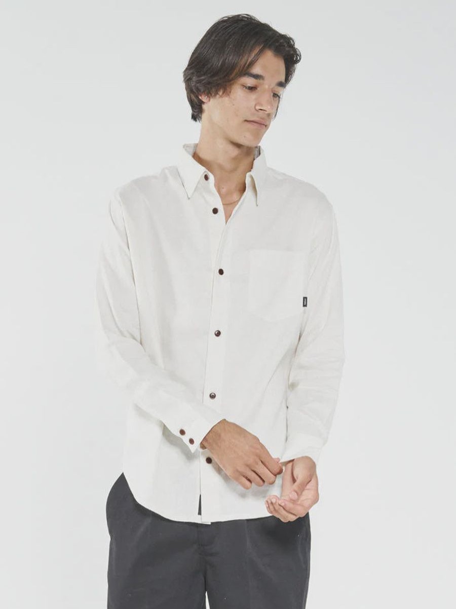 Men THRILLS Shirts | Hemp Minimal Thrills Oversized Long Sleeve Shirt- Unbleached