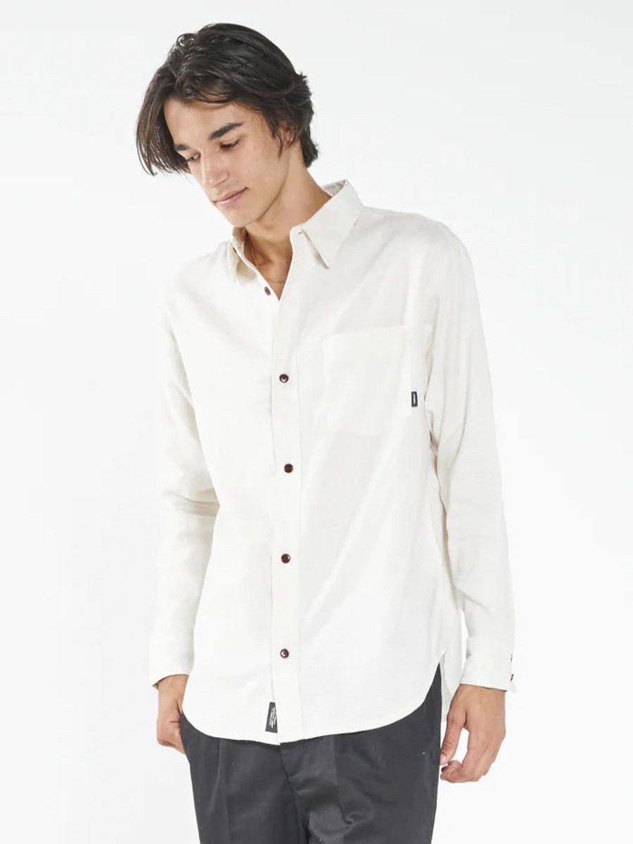 Men THRILLS Shirts | Hemp Minimal Thrills Oversized Long Sleeve Shirt- Unbleached