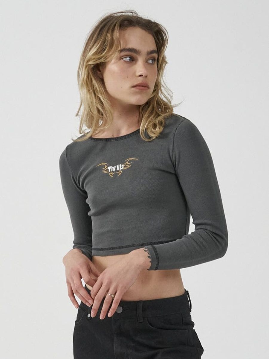 Women THRILLS Tops | Thrills Golden Wings Long Sleeve Baby Tee-Merch Black