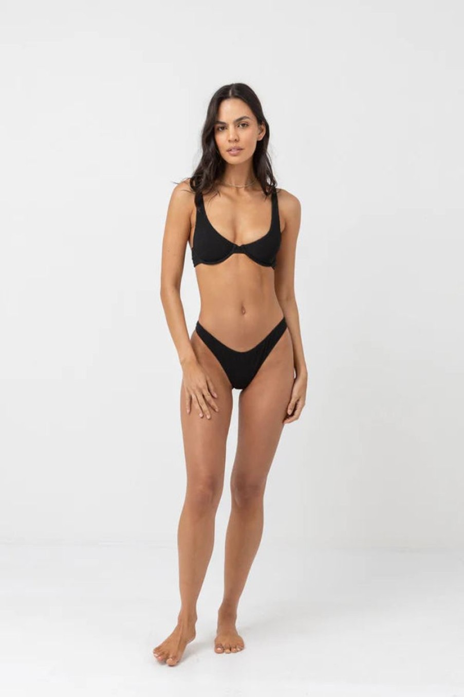 Women Rhythm Swimwear | Rhythm Isla Rib Eco Hi Cut Pant-Black