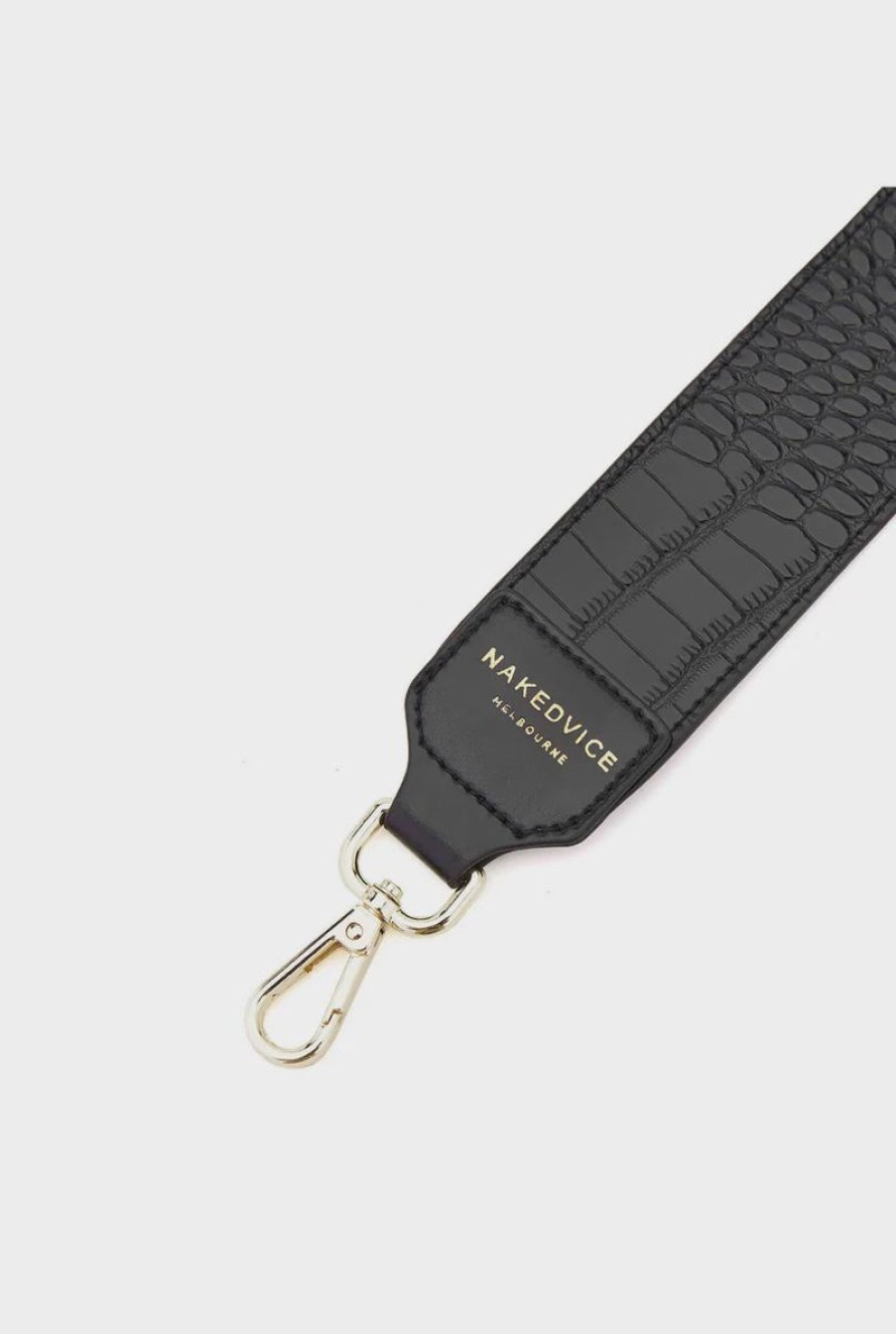 Women Nakedvice Bag Straps | The Croc Embossed Gold Strap