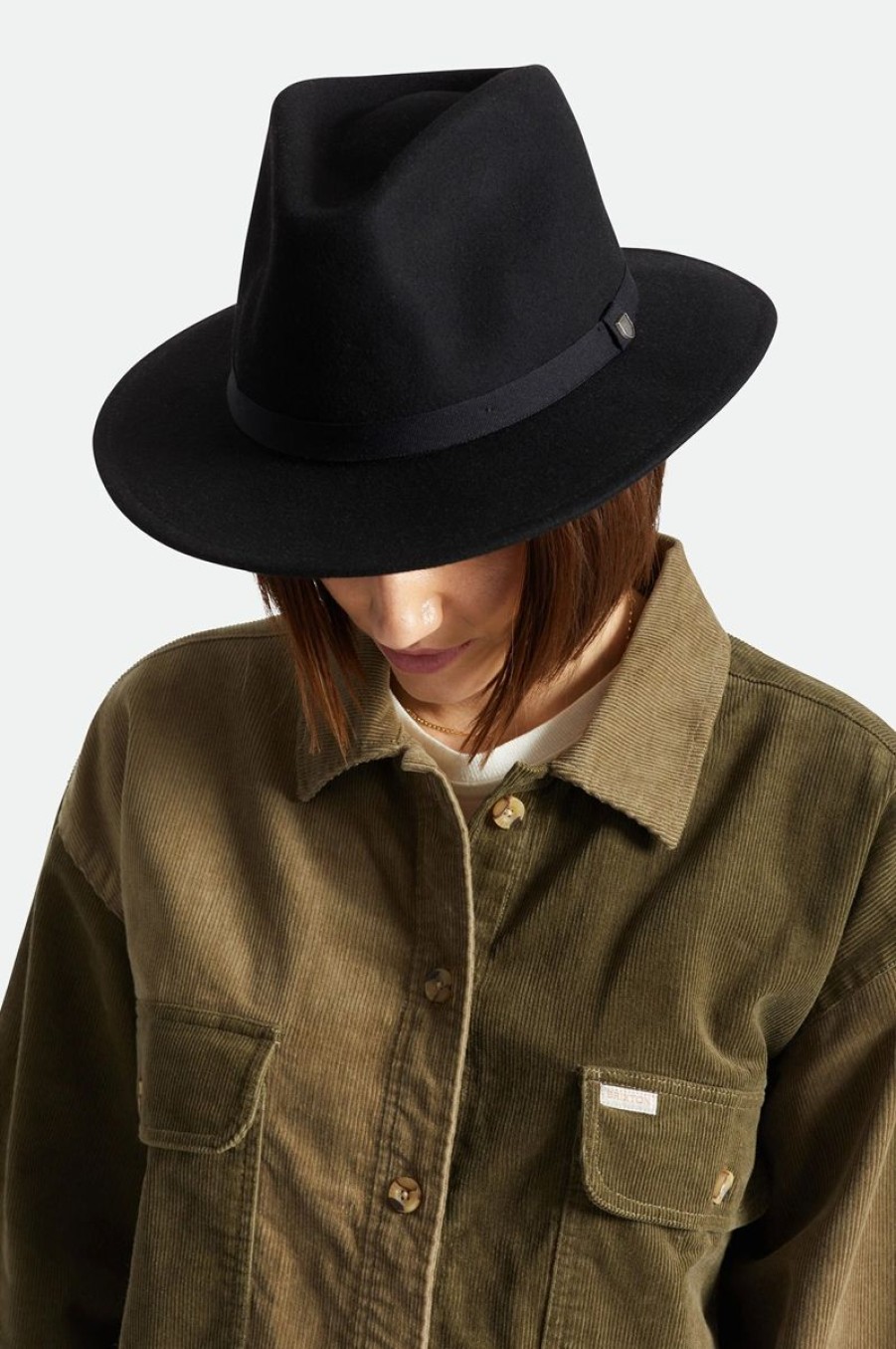 Women Brixton Hats | Messer Packable Fedora-Black