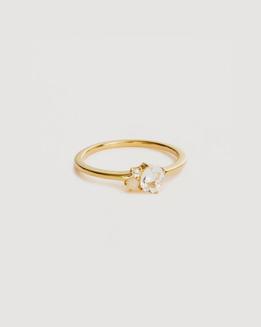 Women By Charlotte Jewellery | By Charlotte 18K Gold Vermeil Kindred Birthstone Ring-April/White Topaz