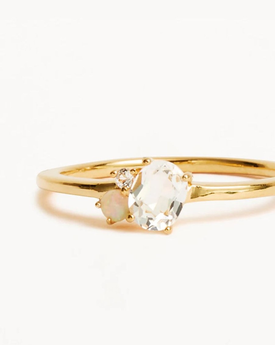 Women By Charlotte Jewellery | By Charlotte 18K Gold Vermeil Kindred Birthstone Ring-April/White Topaz