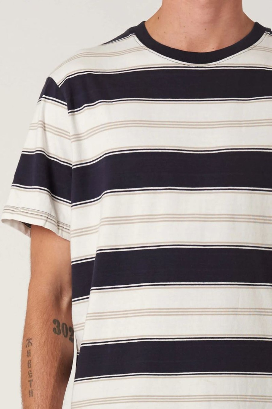 Men Neuw Denim Tees | Organic Stripe Band Tee-French Navy Stripe