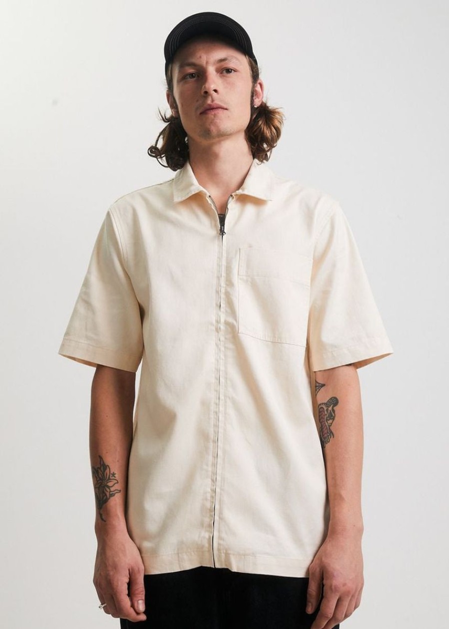 Men Afends Shirts | Chess Club Hemp Zip Ss Shirt- Natural