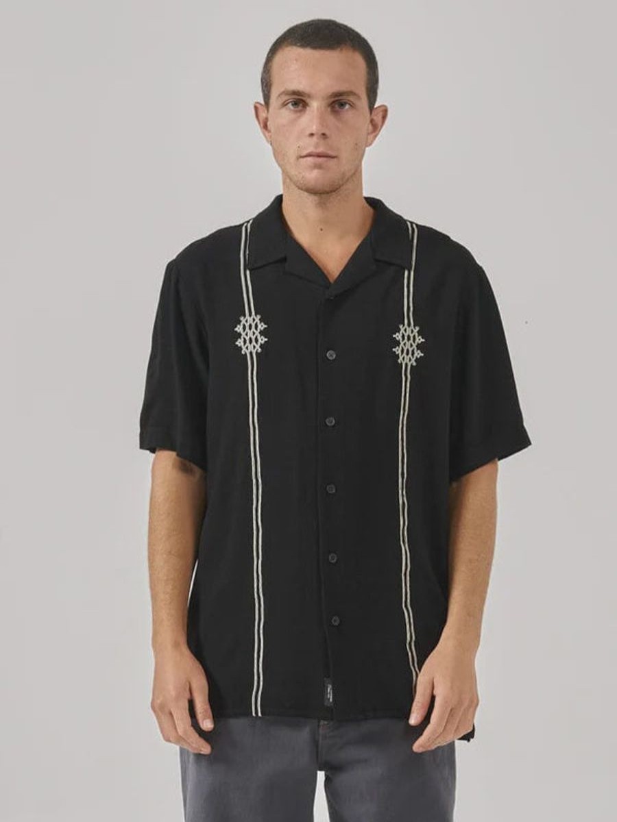 Men THRILLS Shirts | Thrills Enigma Bowling Shirt- Washed Black