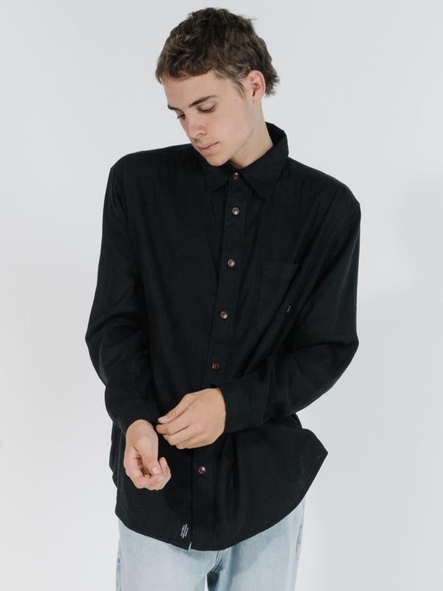 Men THRILLS Shirts | Minimal Thrills Oversized Long Sleeve Shirt-Black