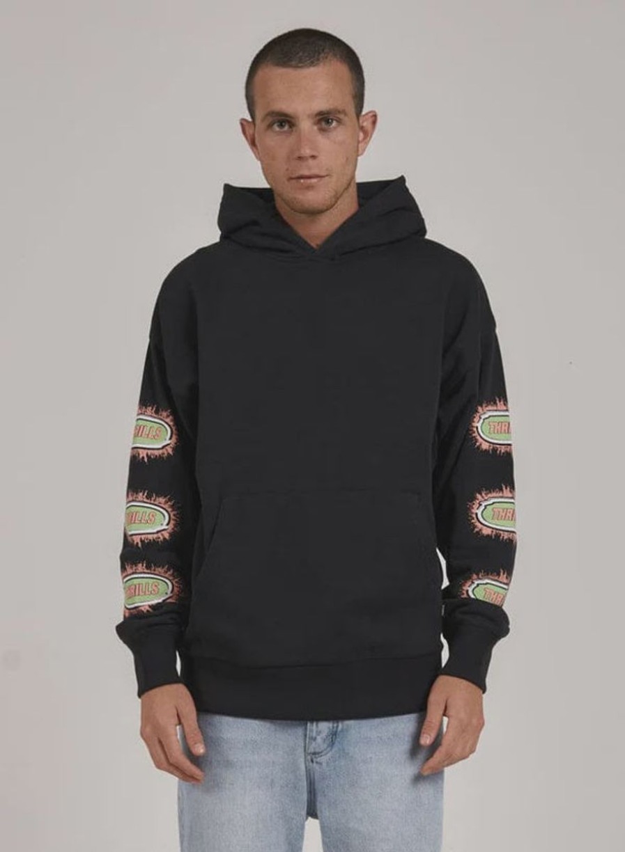 Men THRILLS Jumpers | Thrills Acid Test Slouch Pull On Hood-Washed Black