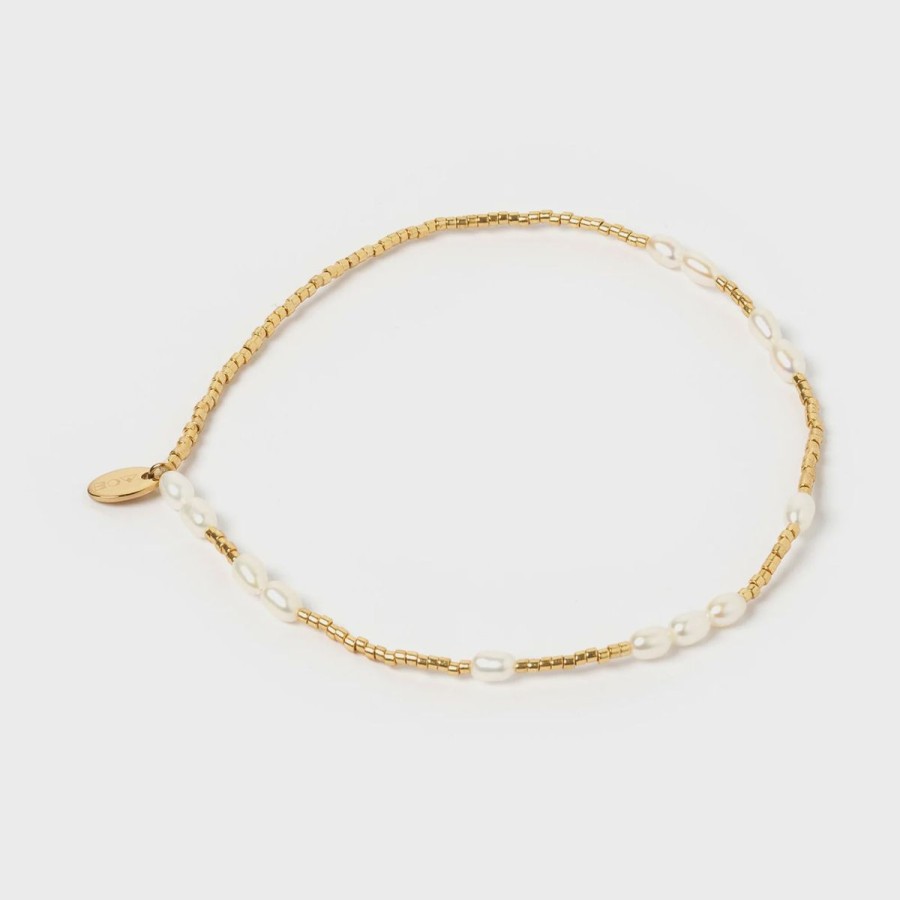 Women Arms Of Eve Jewellery | Poppy Pearl & Glass Beaded Anklet- Gold