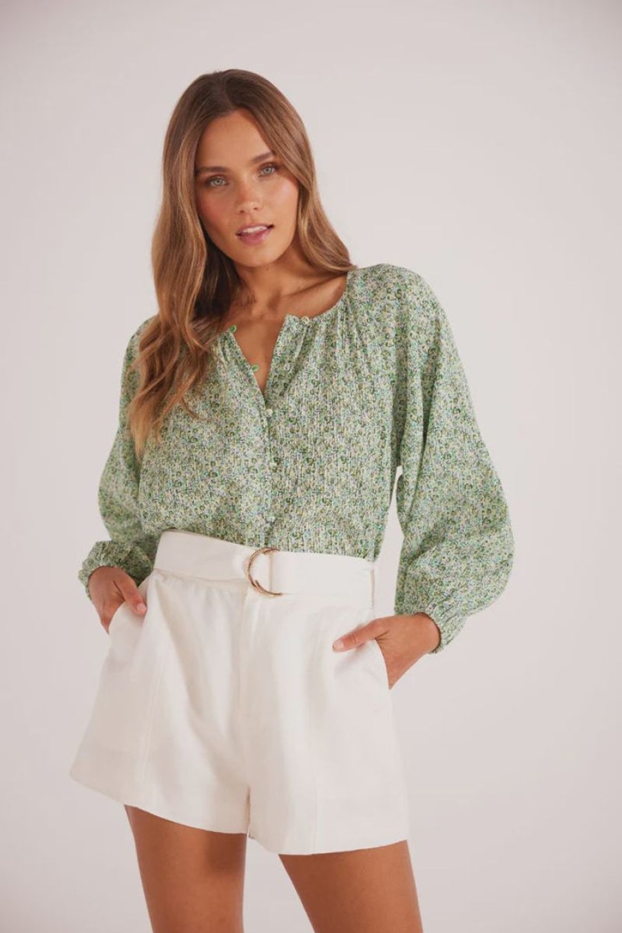 Women Mink Pink Shirts And Blouses | Minkpink Freeda Button Blouse- Multi/Mint