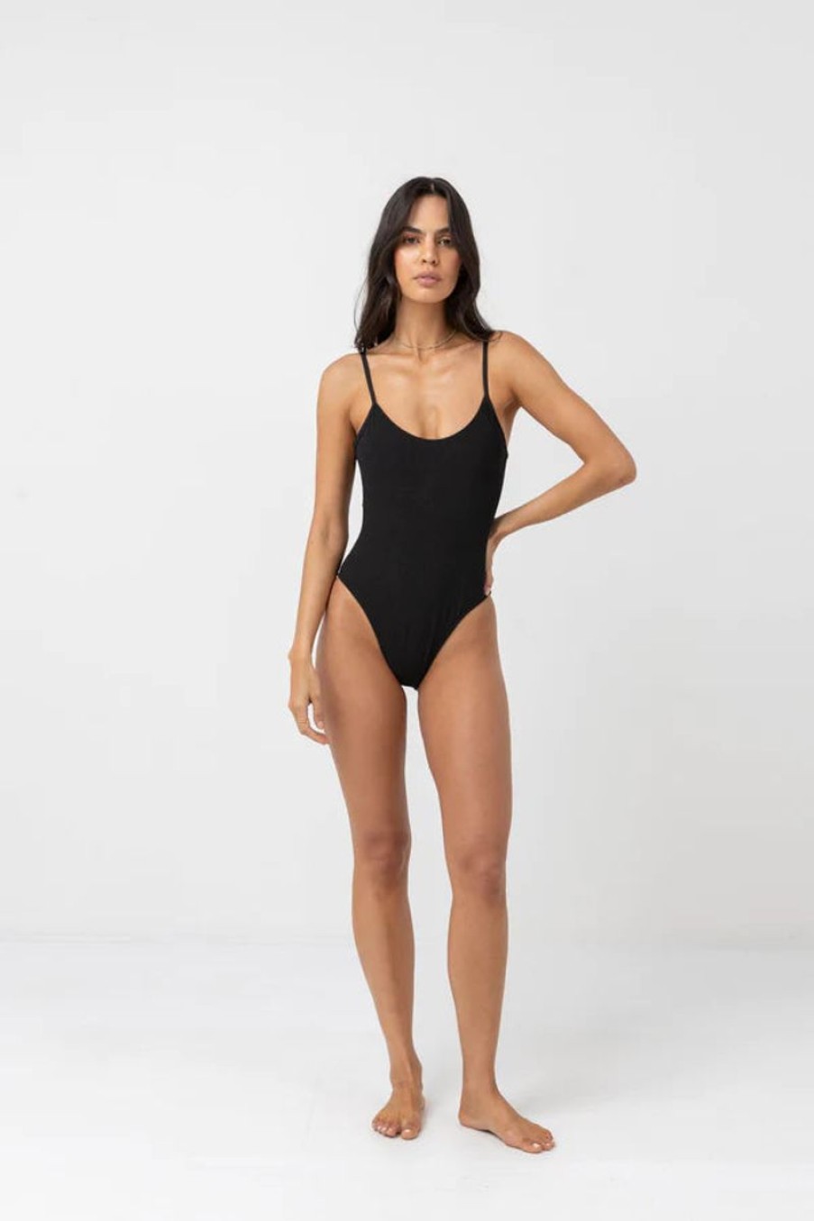 Women Rhythm Swimwear | Rhythm Isla Rib Eco Minimal One Piece-Black