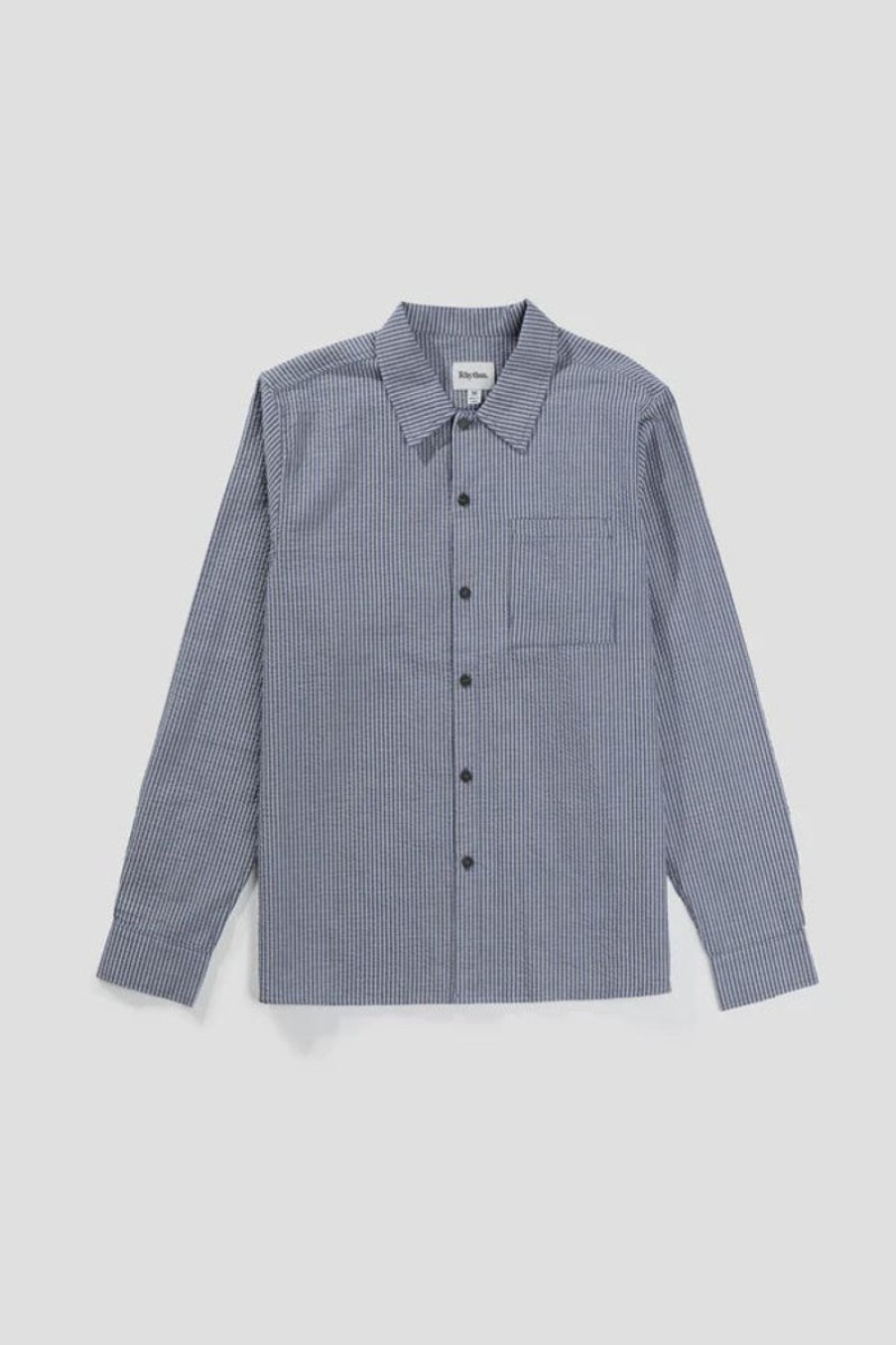 Men Rhythm Shirts | Rhythm Striped Seersucker Ls Shirt-Indigo