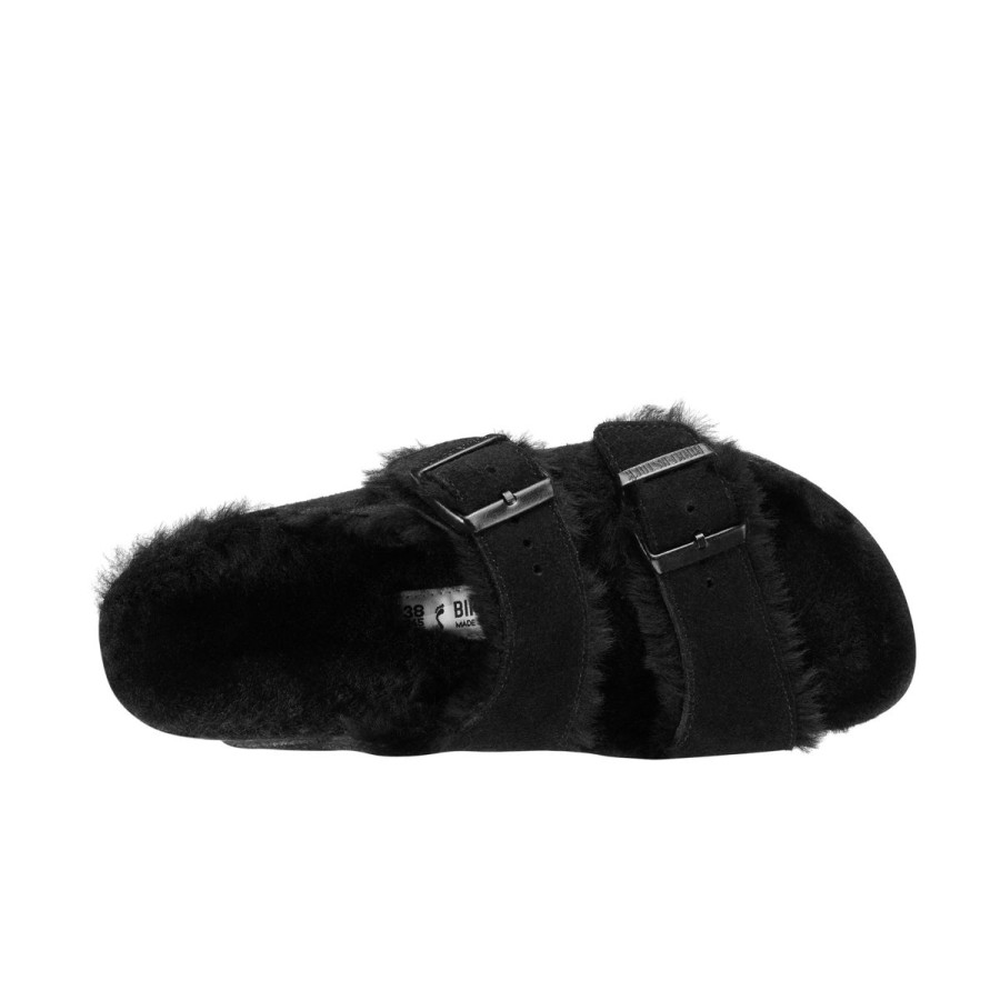 Footwear Birkenstock Arizona | Birkenstock Arizona Black Suede Leather/Shearling Narrow