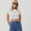 Women Afends Tees | Afends Tia Recycled Rib Cropped Tee-White