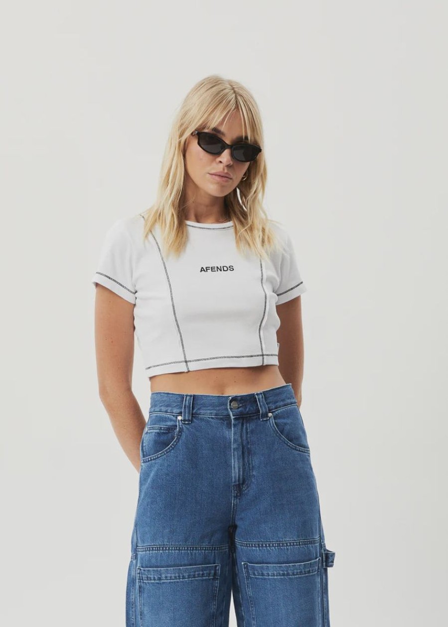 Women Afends Tees | Afends Tia Recycled Rib Cropped Tee-White