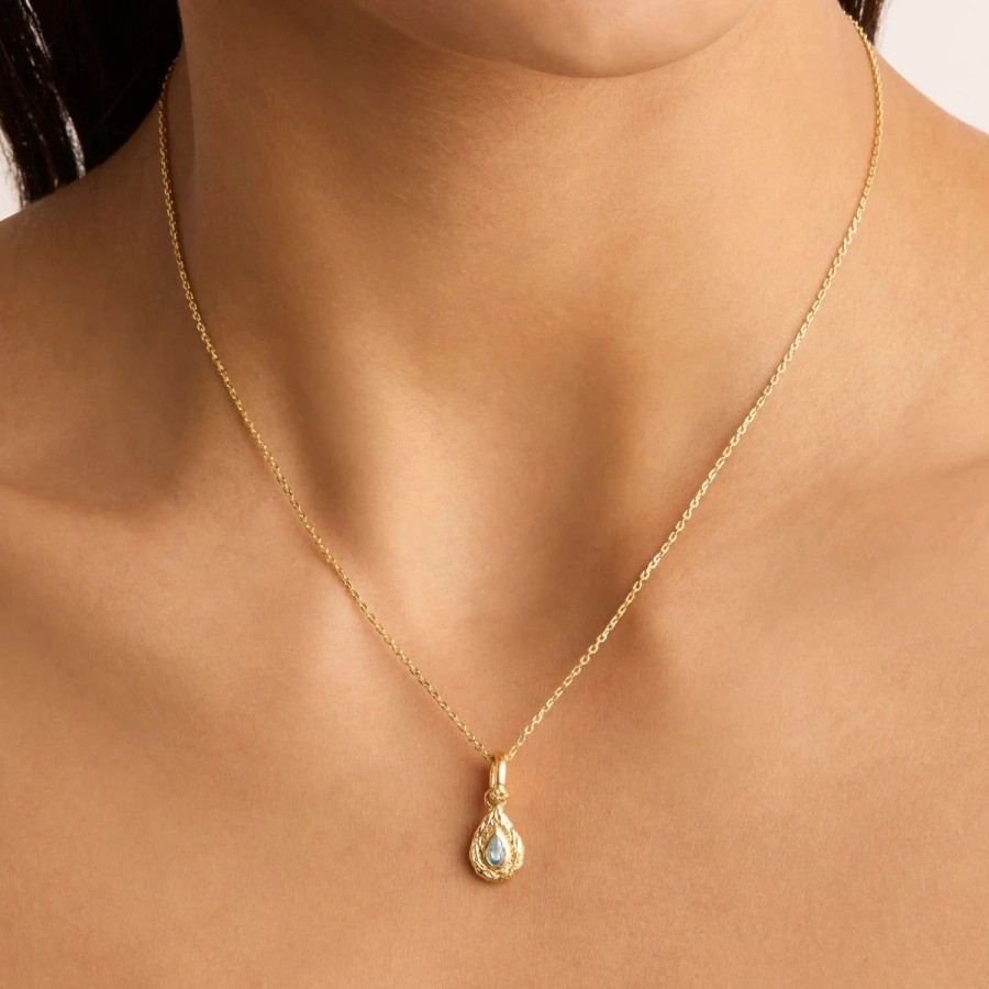 Women By Charlotte Jewellery | By Charlotte With Love Birthstone Annex Link Pendant-March/Aquamarine-18K Gold Vermeil