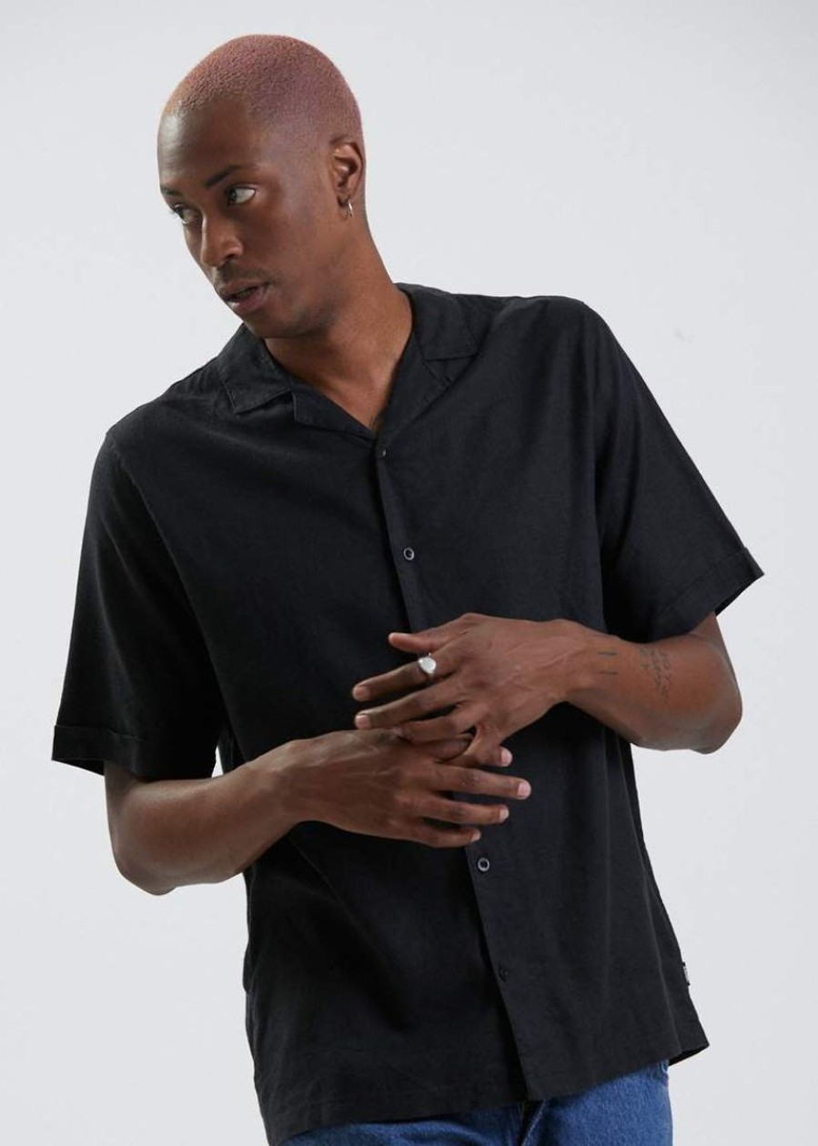 Men Afends Shirts | Daily Hemp Cuban Ss Shirt- Black